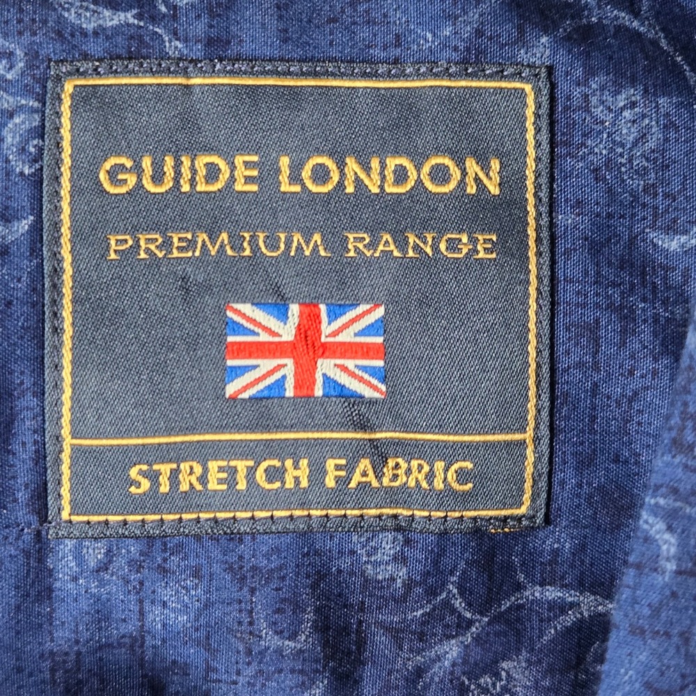 Guide London Mens Blue Floral Damask Stretch Button Down Shirt Premium Range L - Picture 6 of 8
